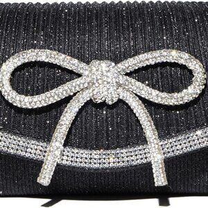 Elegant Black Rhinestone Clutch Purse with Removable Chain Strap for Events